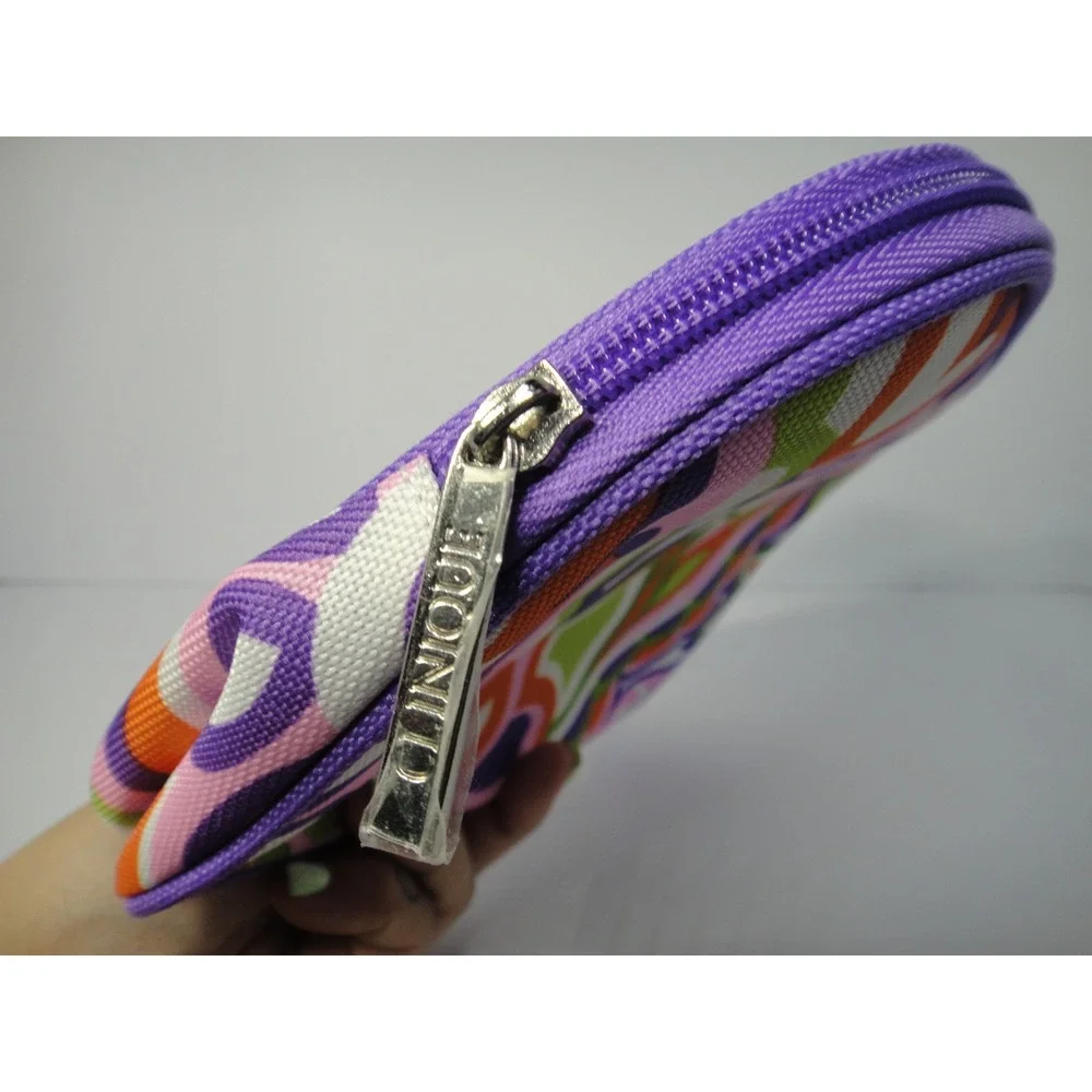 Clinique Cosmetic Bag Purple Orange Floral Paisley Psychedelic Makeup Pouch EUC